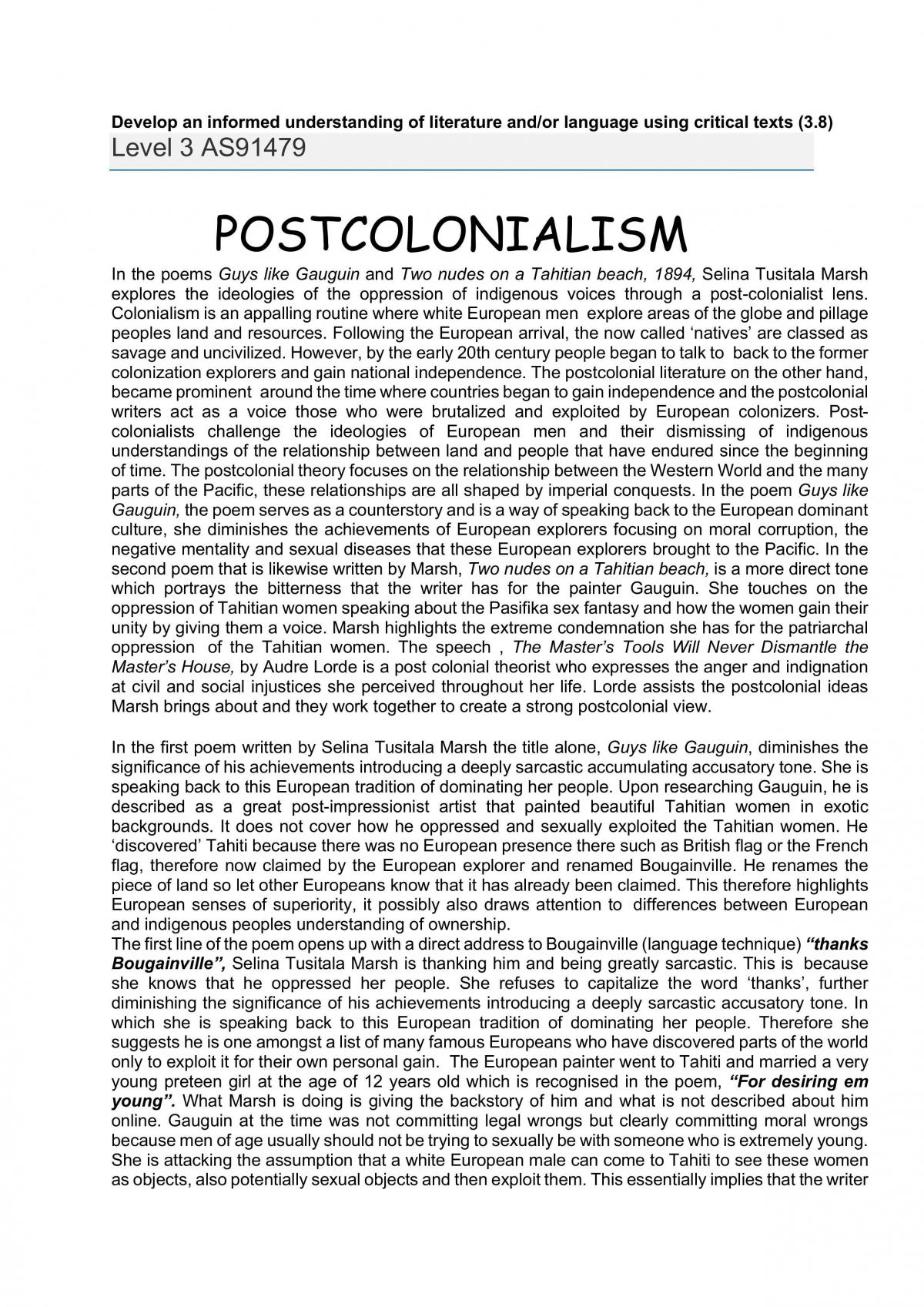 AS91479 Develop an informed understanding of literature and/or language using critical texts (3.8) - Page 1