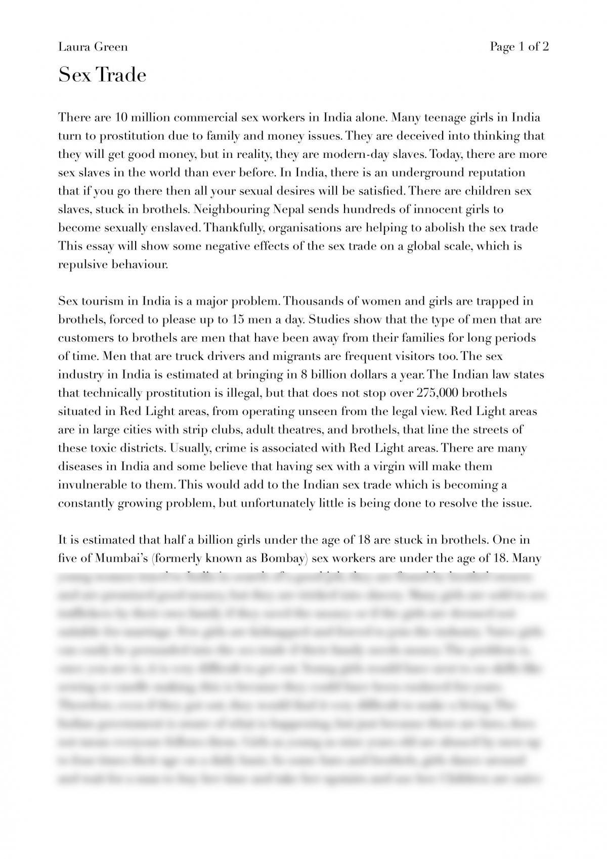 Formal writing piece on the Sex Trade - Page 1