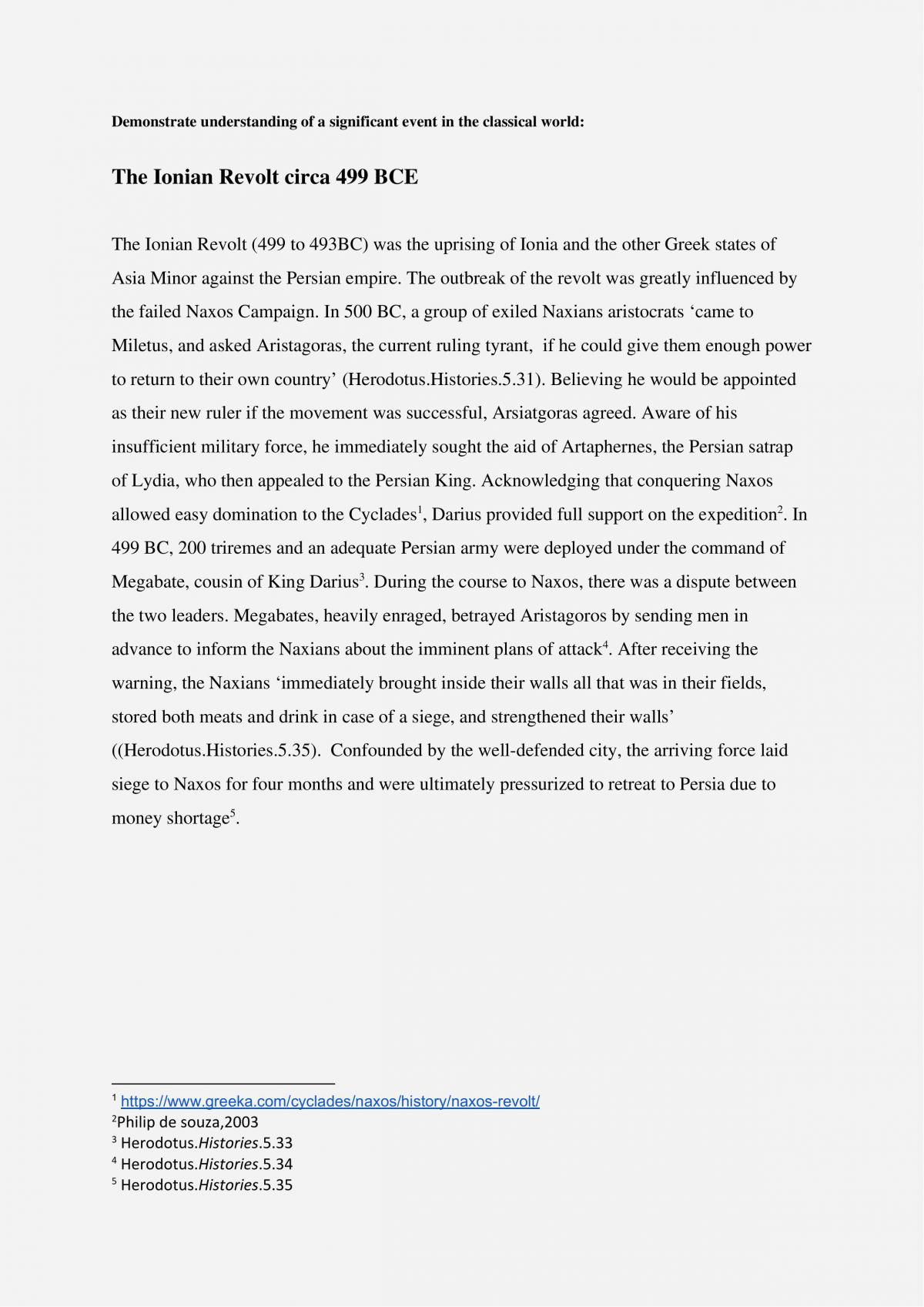 Ionian Revolt - Report demonstrating the understanding of a significant event in the classical world - Page 1