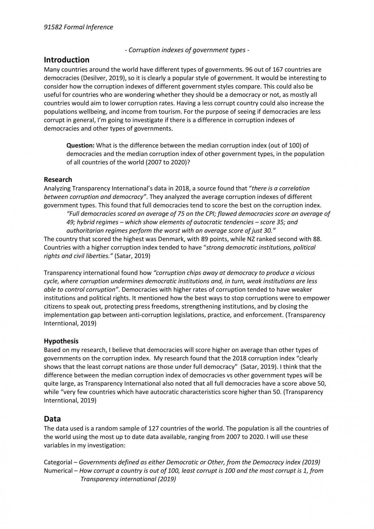 AS91582 Formal Inference Report - Corruption Indexes - Page 1