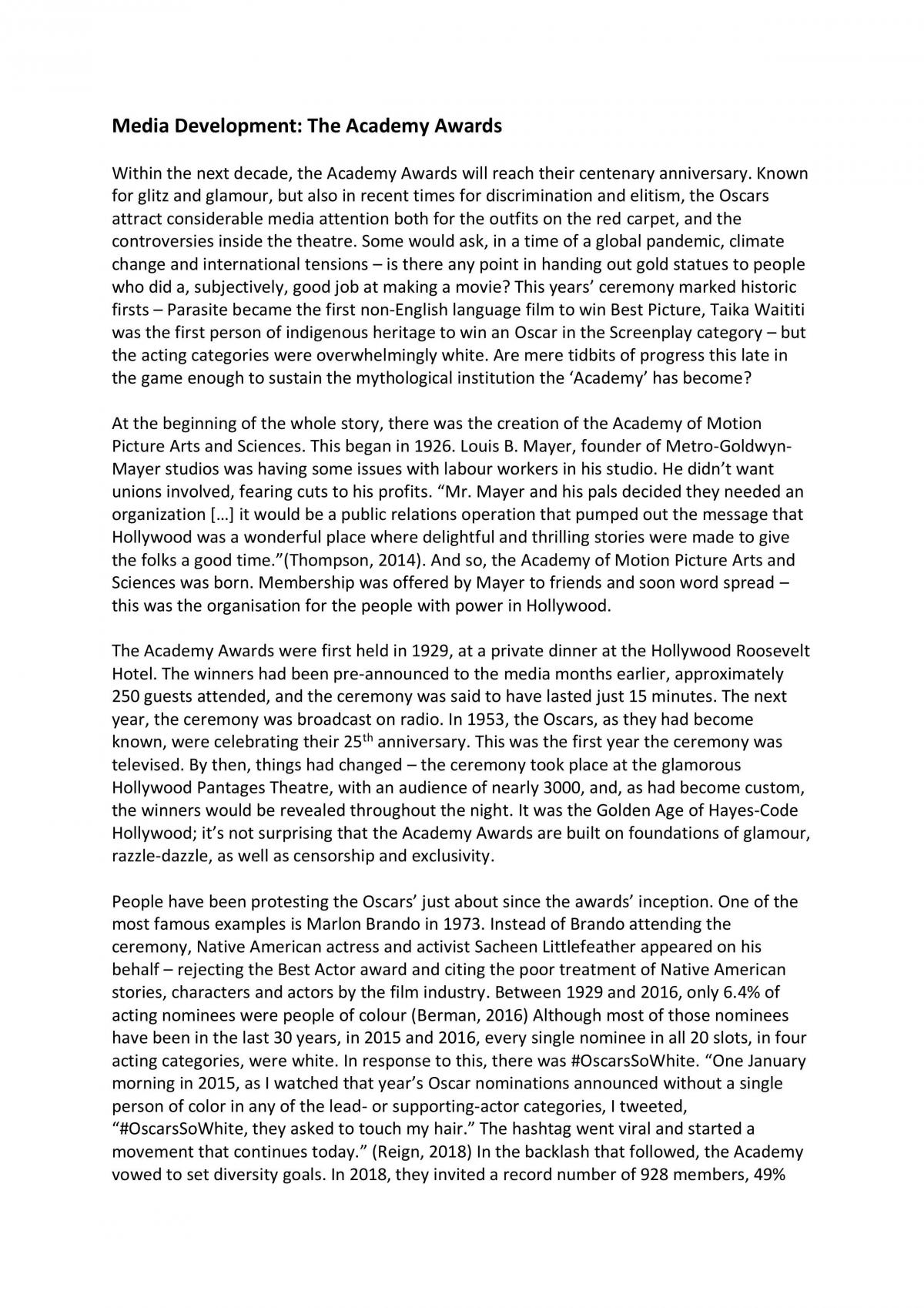 Media Development: The Academy Awards - Page 1