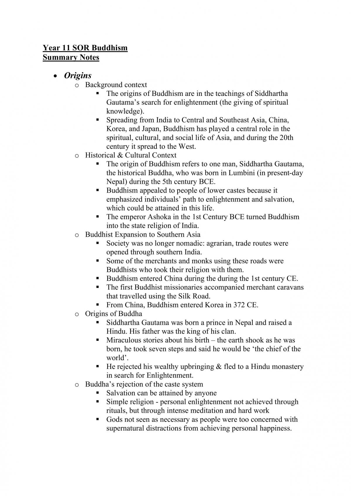 Buddhism Notes  - Page 1
