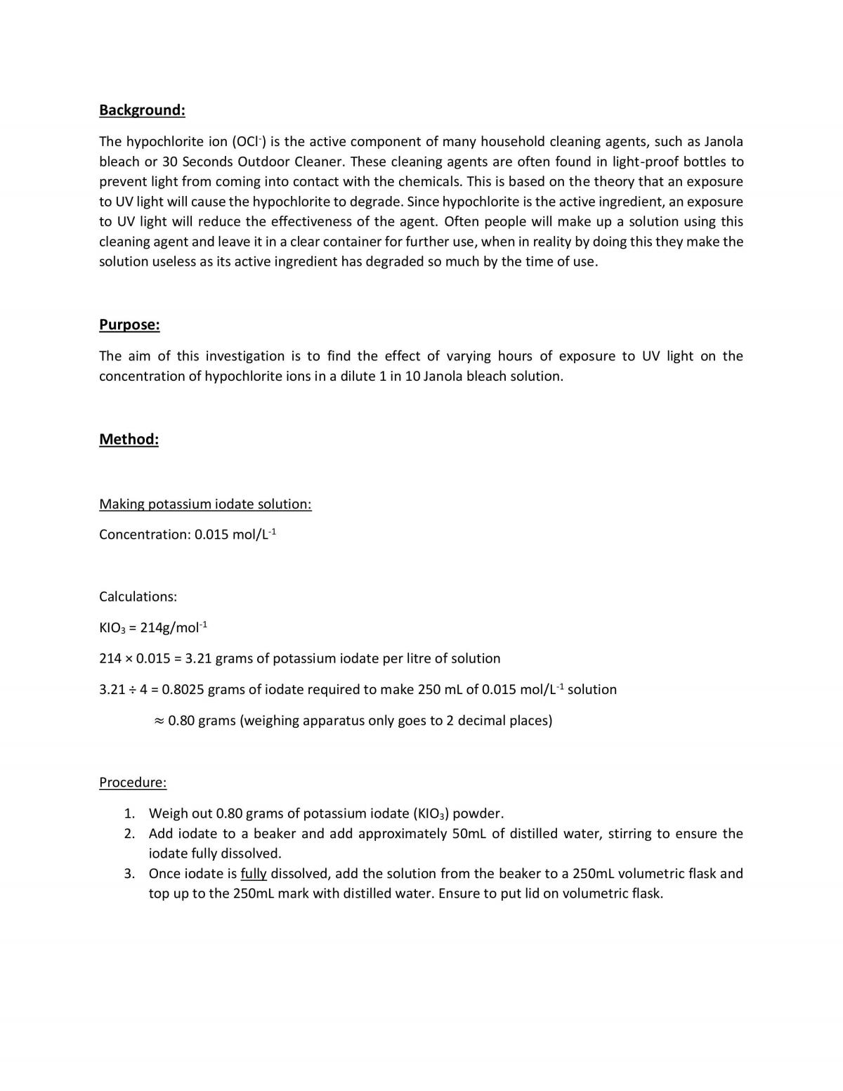 Level 3 Chemistry 3.1 Internal Write-Up - Page 1