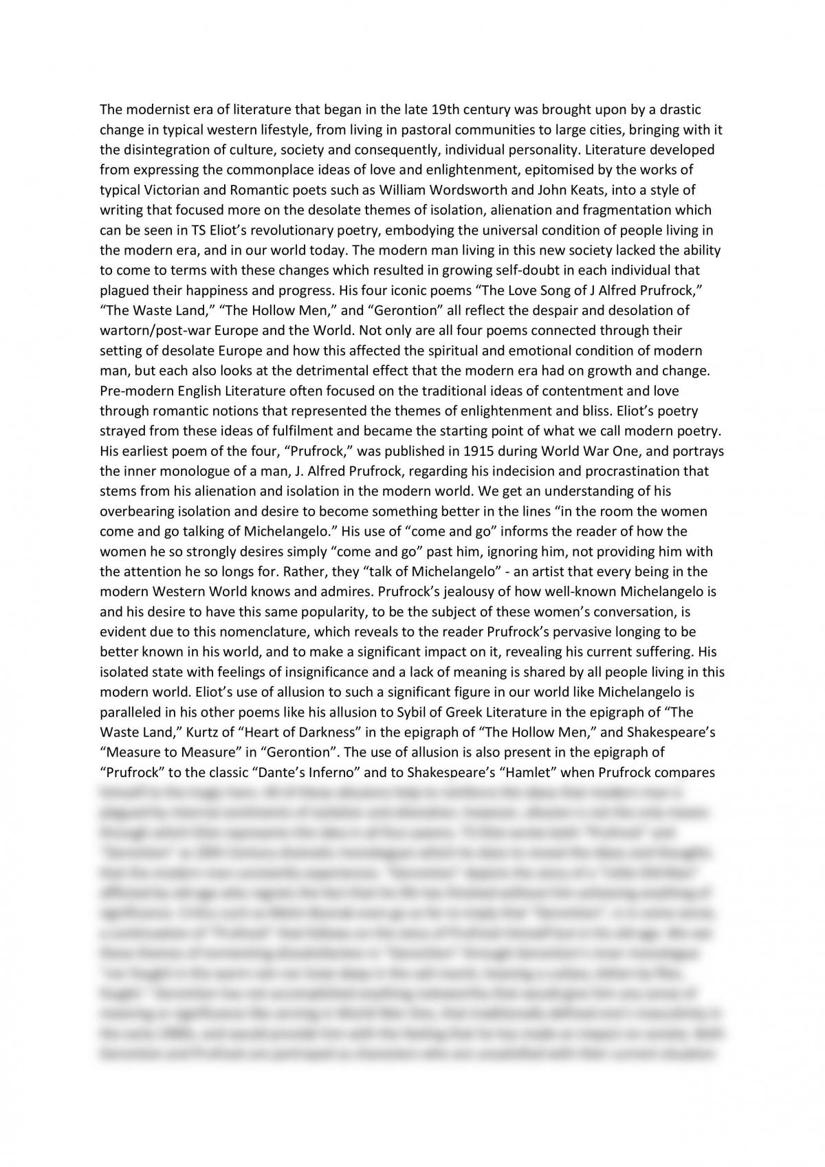 NCEA 3.4 English Connections Essay For T.S Eliot - Page 1