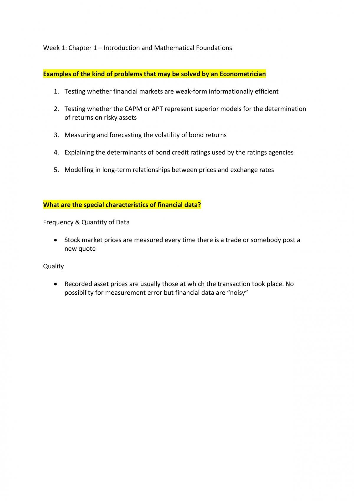 Financial Econometrics Notes - Page 1