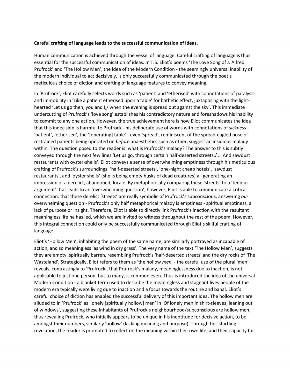 NCEA Level 3 Essay - T.S Eliot - Page 1