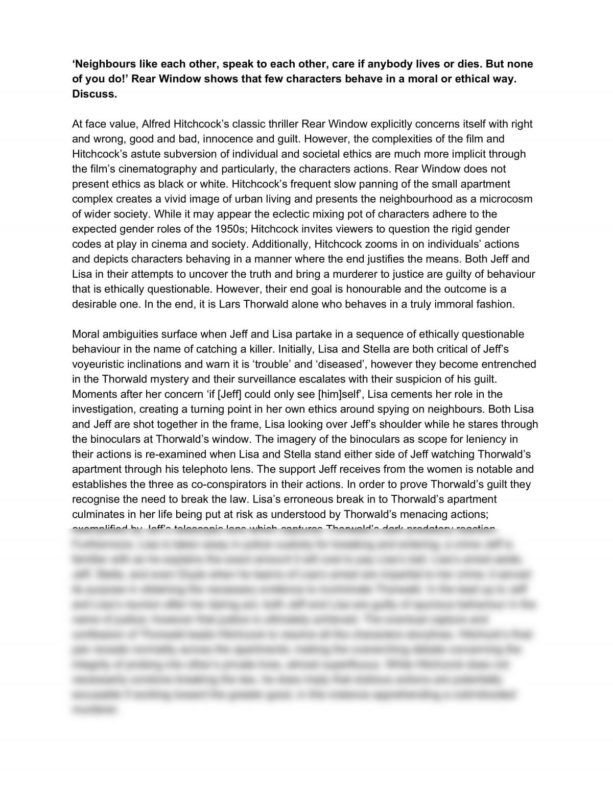 Rear Window Essay - Page 1