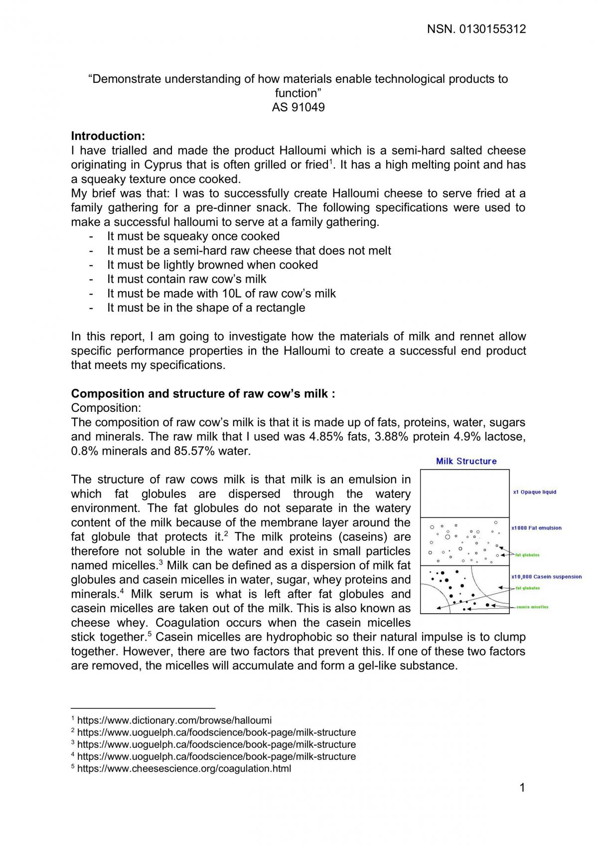 Food Technology External AS 91049 - Haloumi - Page 1