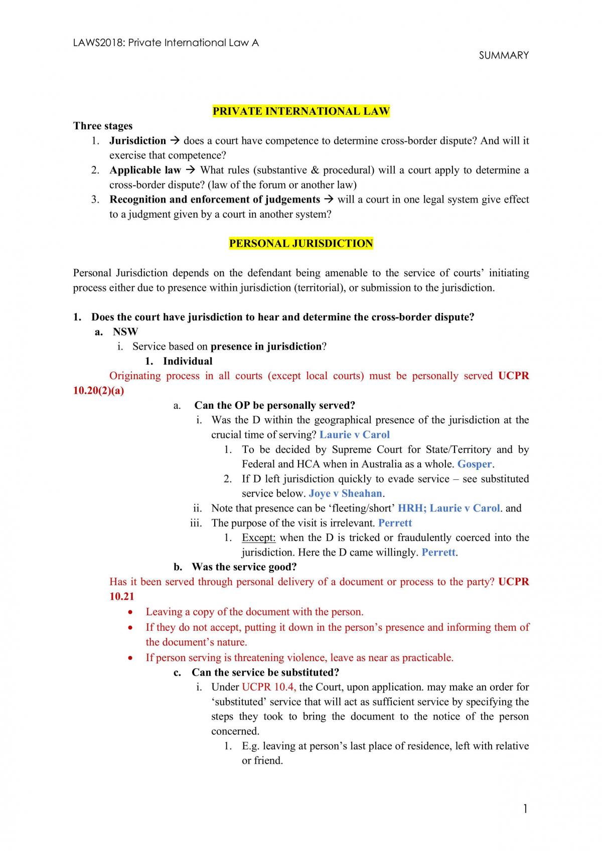 LAWS2018 PIL A Final Exam Summary - Page 1