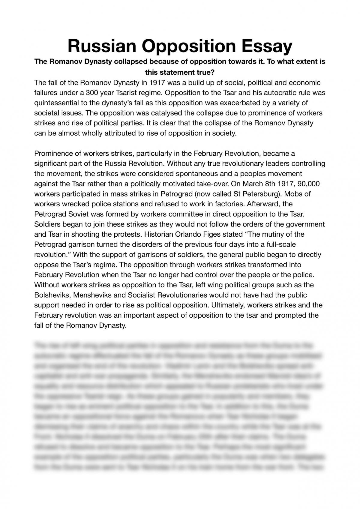 Preliminary Modern History - Russian Opposition Mini Essay - Page 1