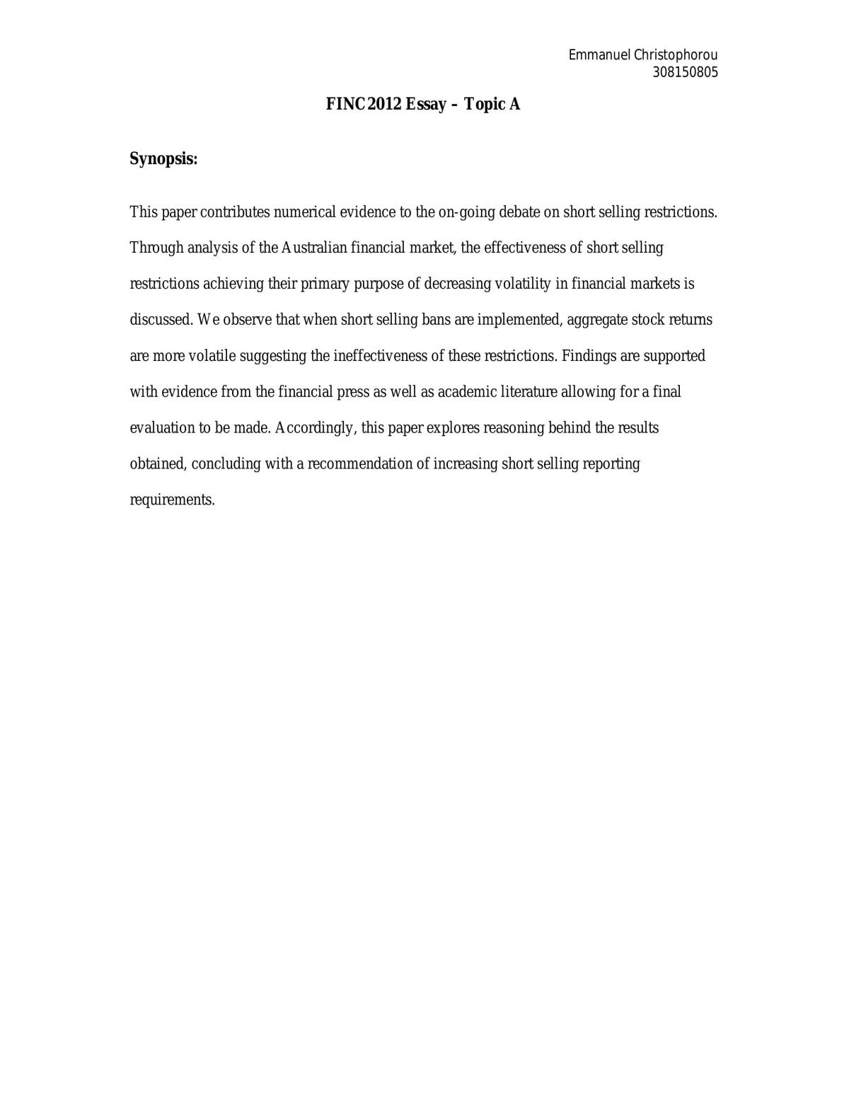 FINC2012 Major Assignment - Page 1