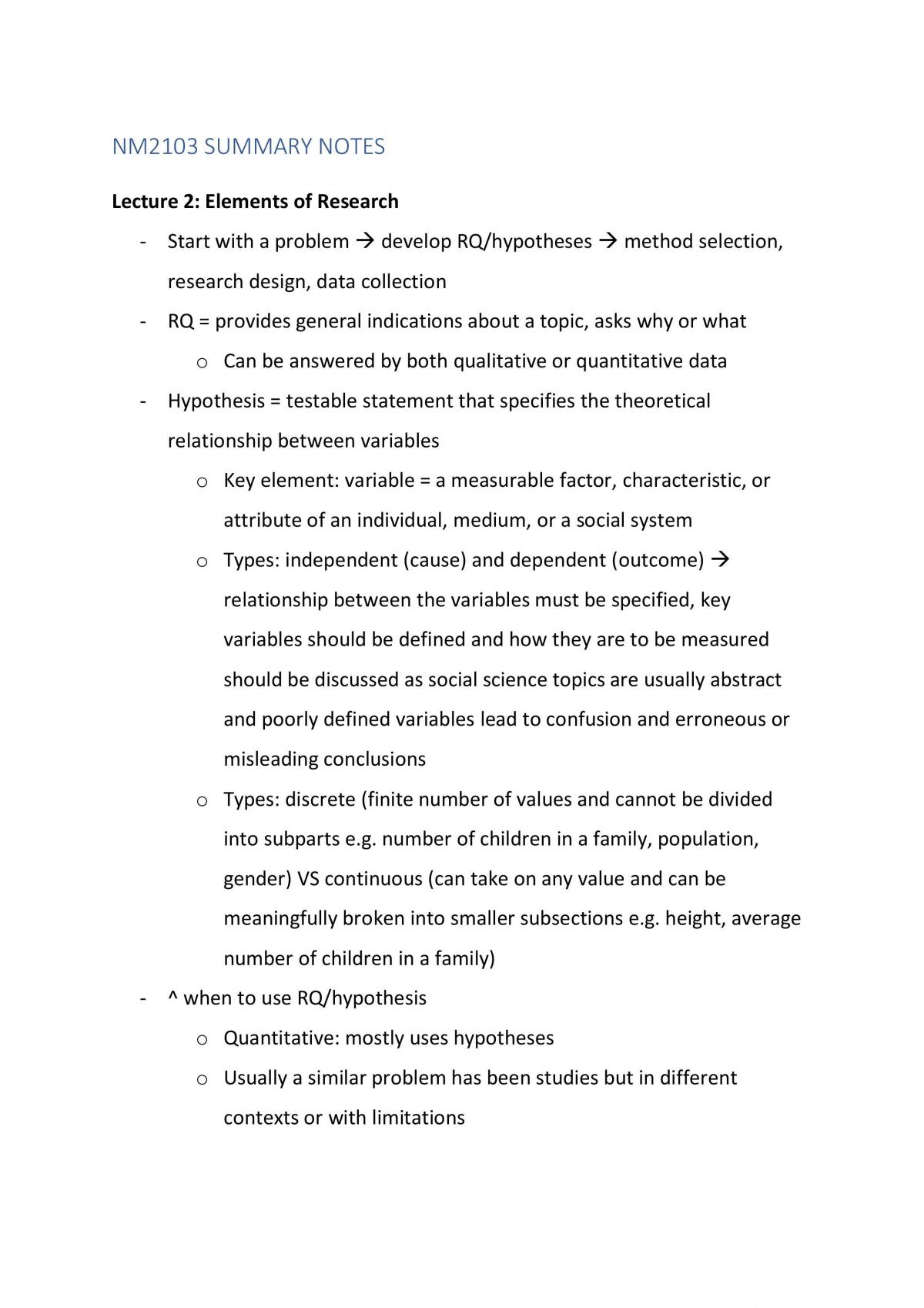 NM2103 Quantitative Communication Research Methods Notes - Page 1