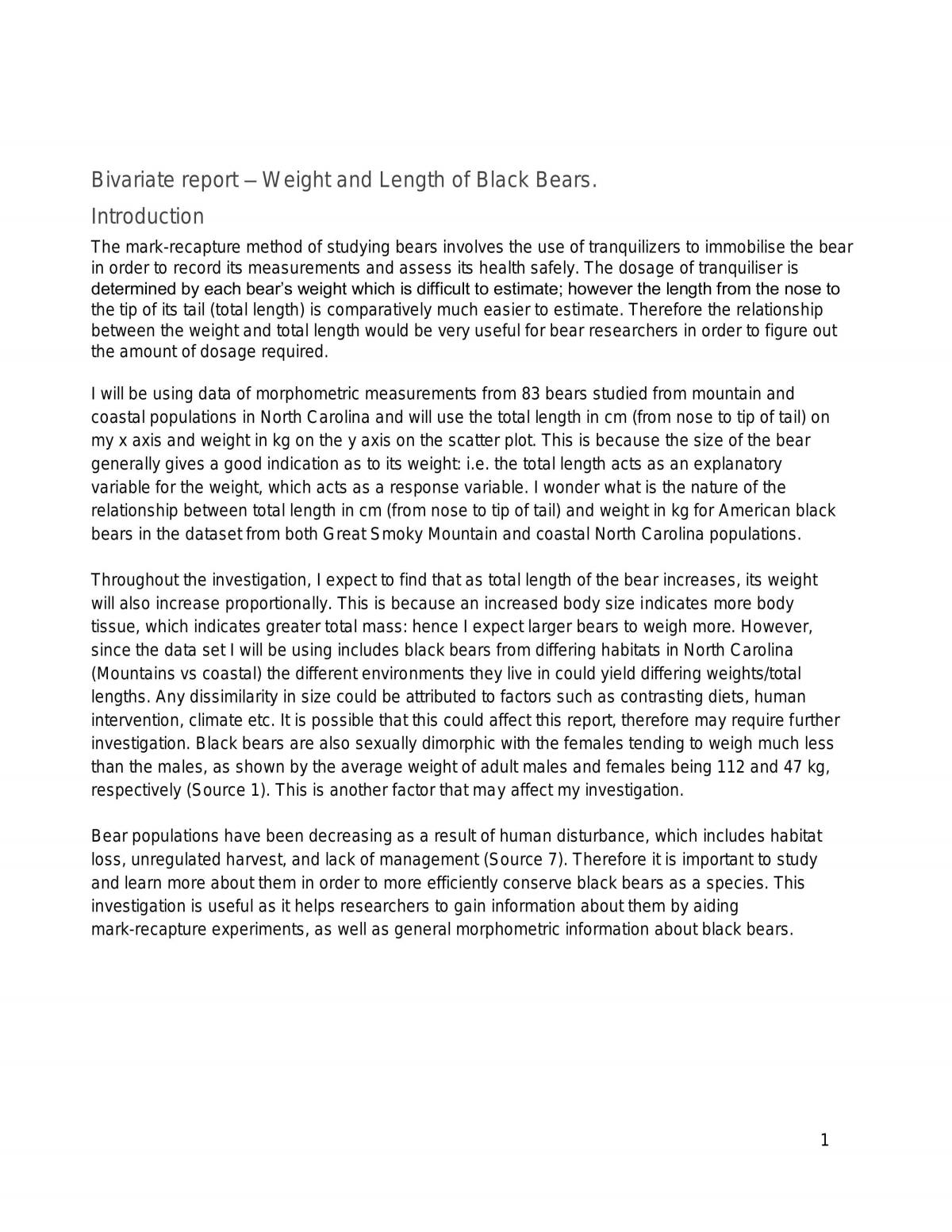 3.9 Statistics internal level 3 - Weight and length of Black Bears - Page 1