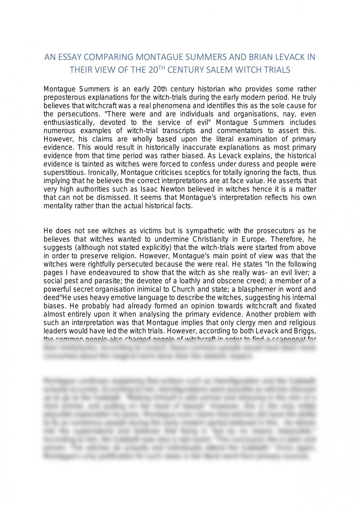 Montague Summers vs Brian Levack essay - Page 1