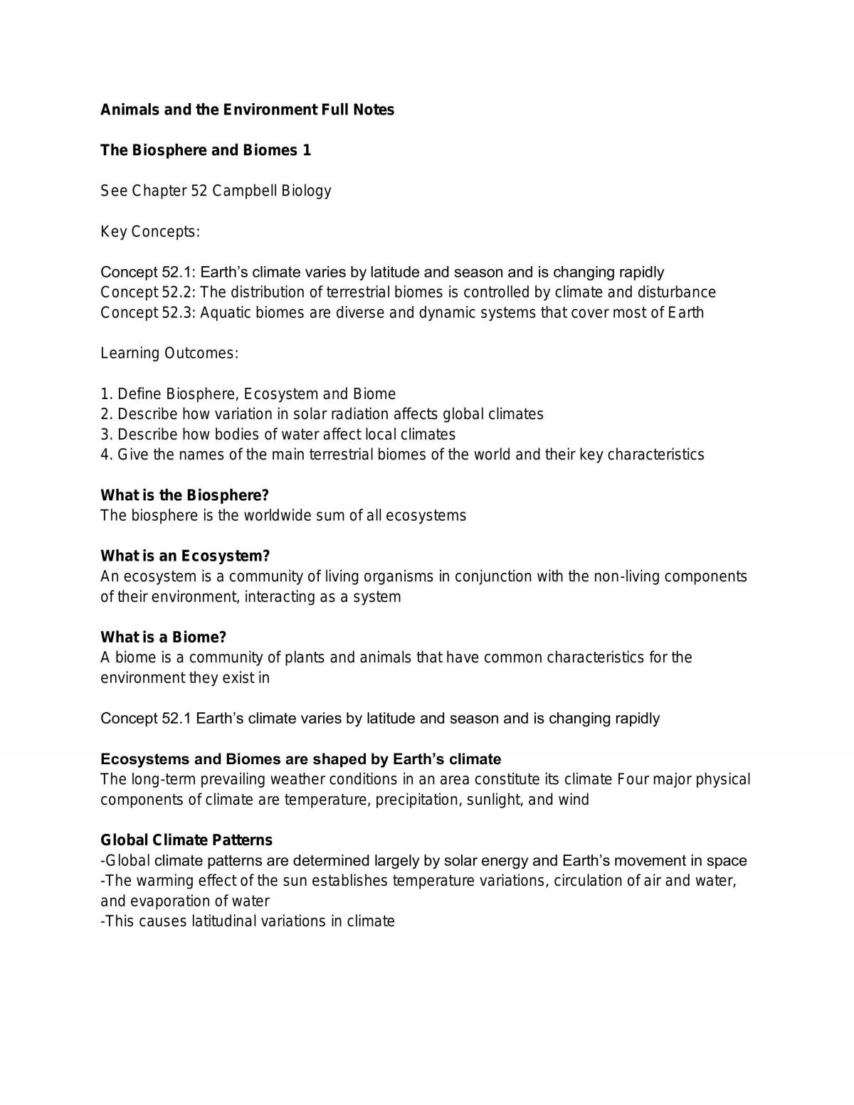 Animals and the Environment Notes - Page 1