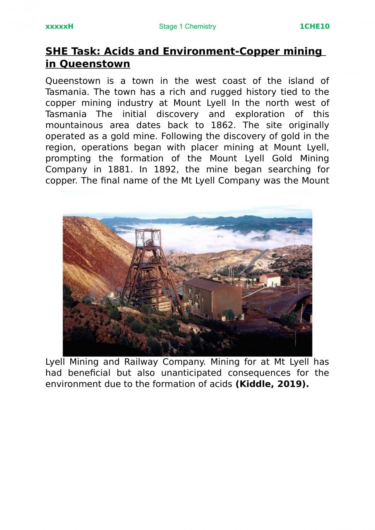 SHE Task: Acids and Environment-Copper Mining in Queenstown - Page 1