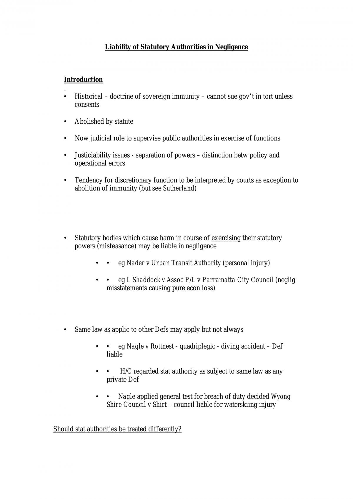 Negligence - Statutory Authorities - Page 1