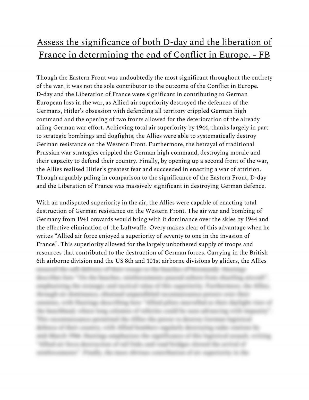 Significance of D-day and Liberation of France to Conflict in Europe - Page 1