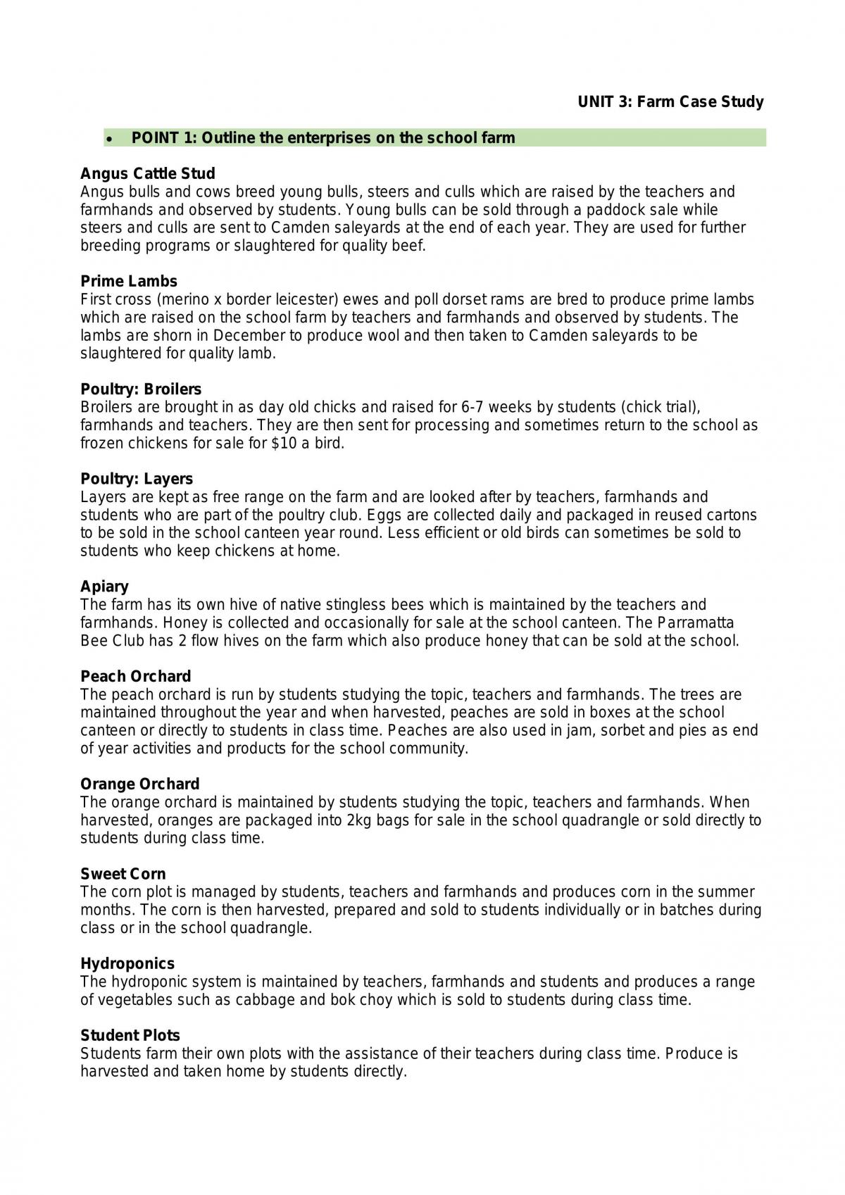 Unit 3: Farm Case Study Notes - Page 1