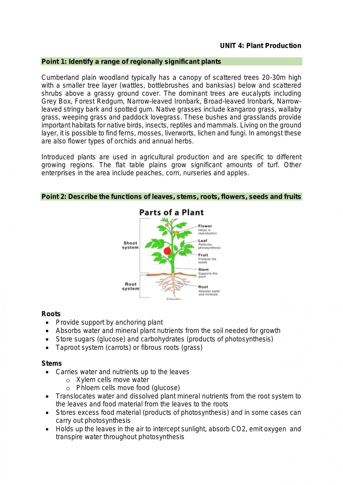 Unit 4: Plant Production Notes - Page 1