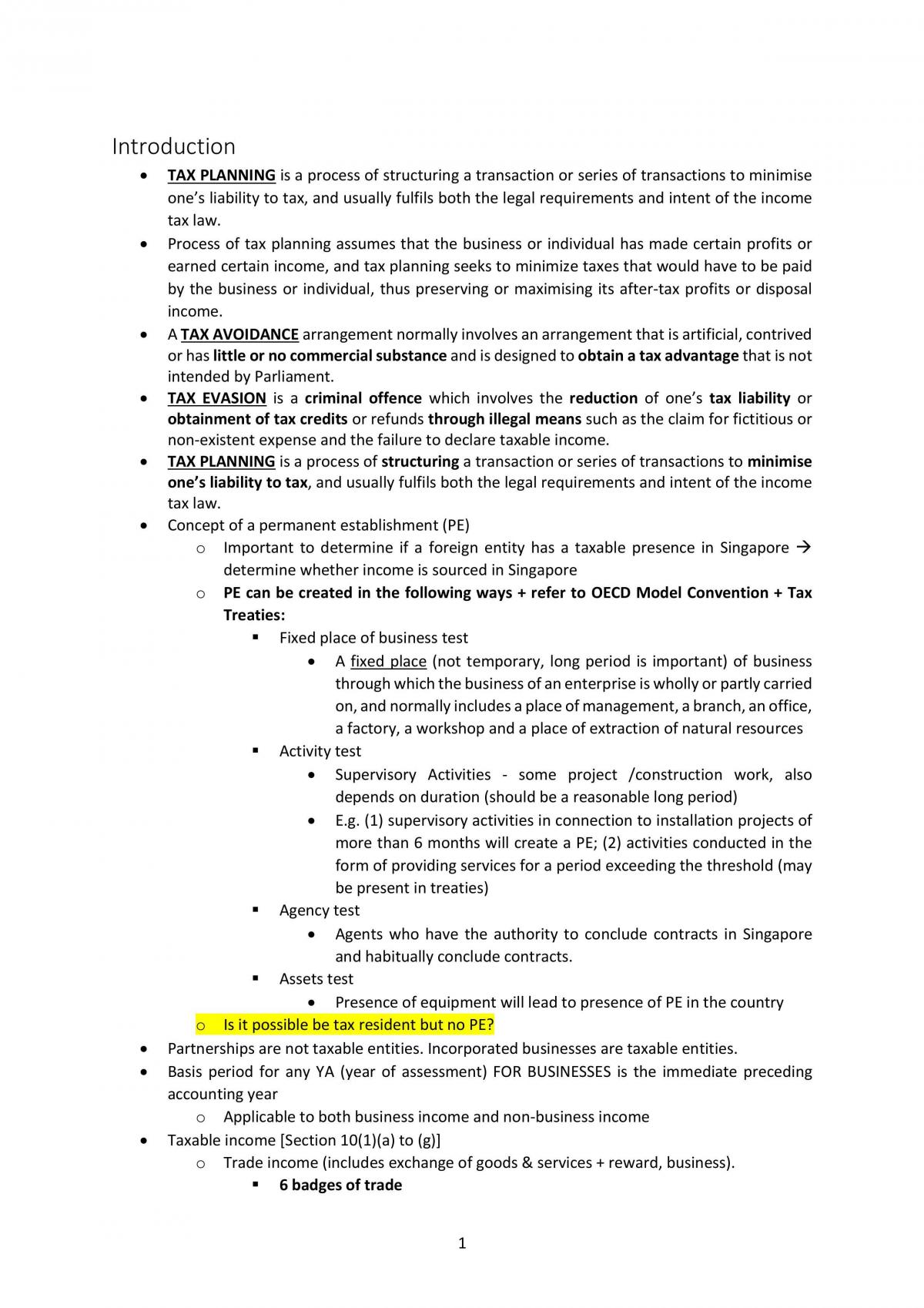 Advanced Tax Summary - Page 1
