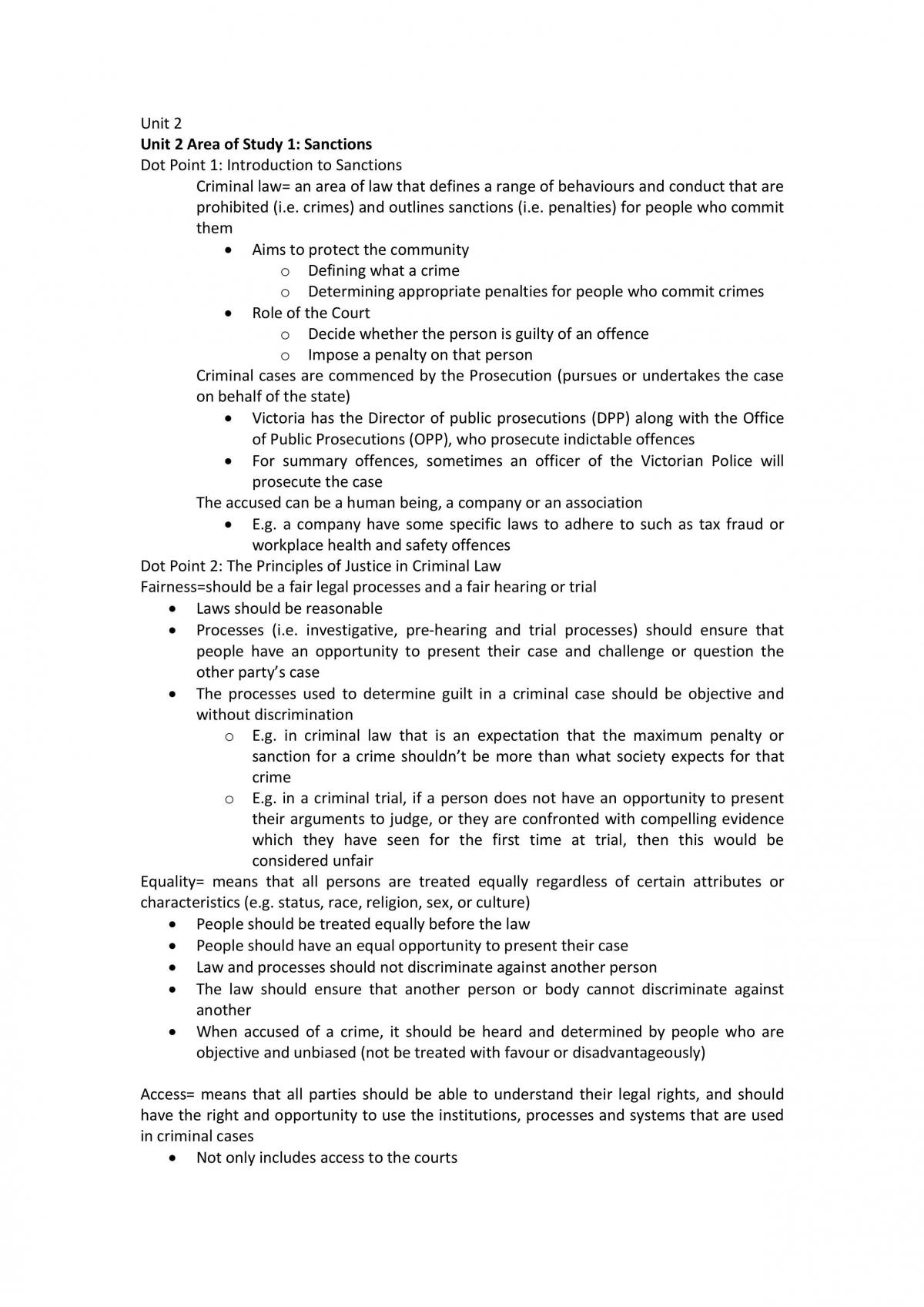 Unit 2 Legal Studies Notes - Page 1