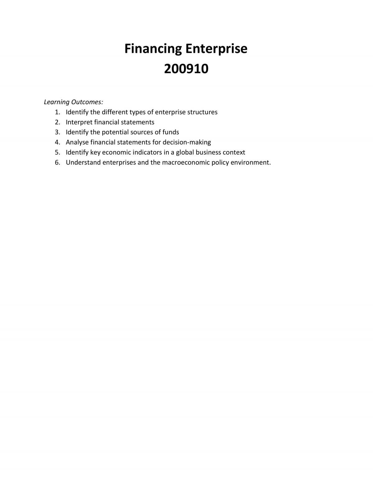 200910 Financing Enterprises - Complete Study Notes  - Page 1