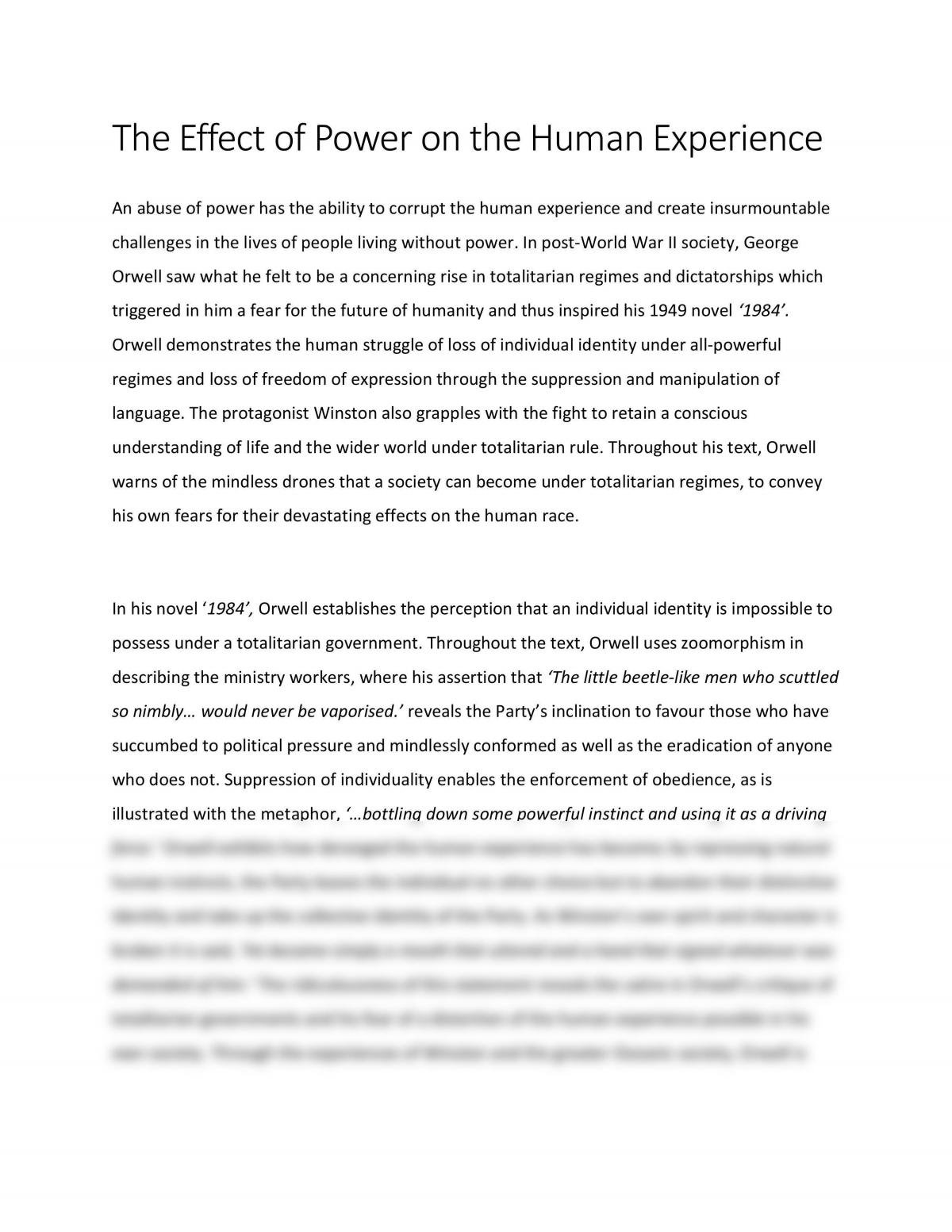 The Effect of Power on the Human Experience Essay  - Page 1
