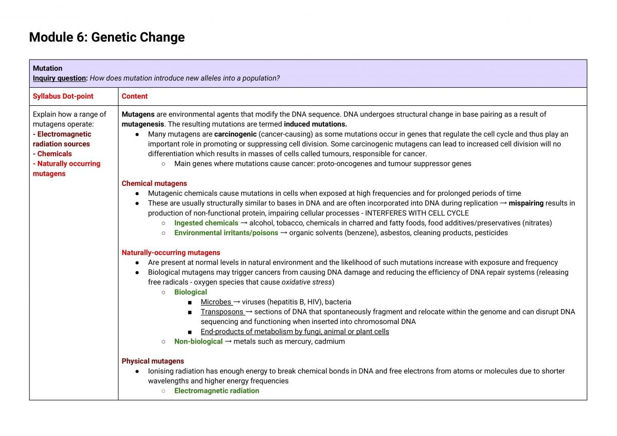 Notes for HSC Biology Module 6 - Page 1