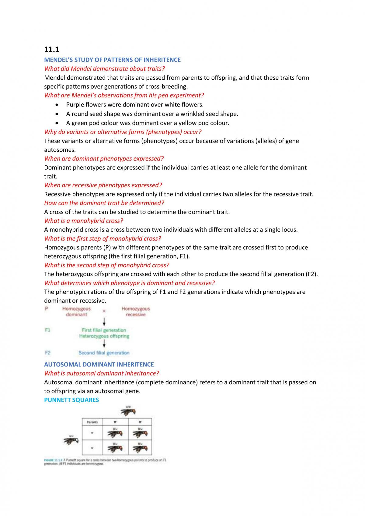 Unit 1&2 Biology Chapter 11 Study Notes - Page 1