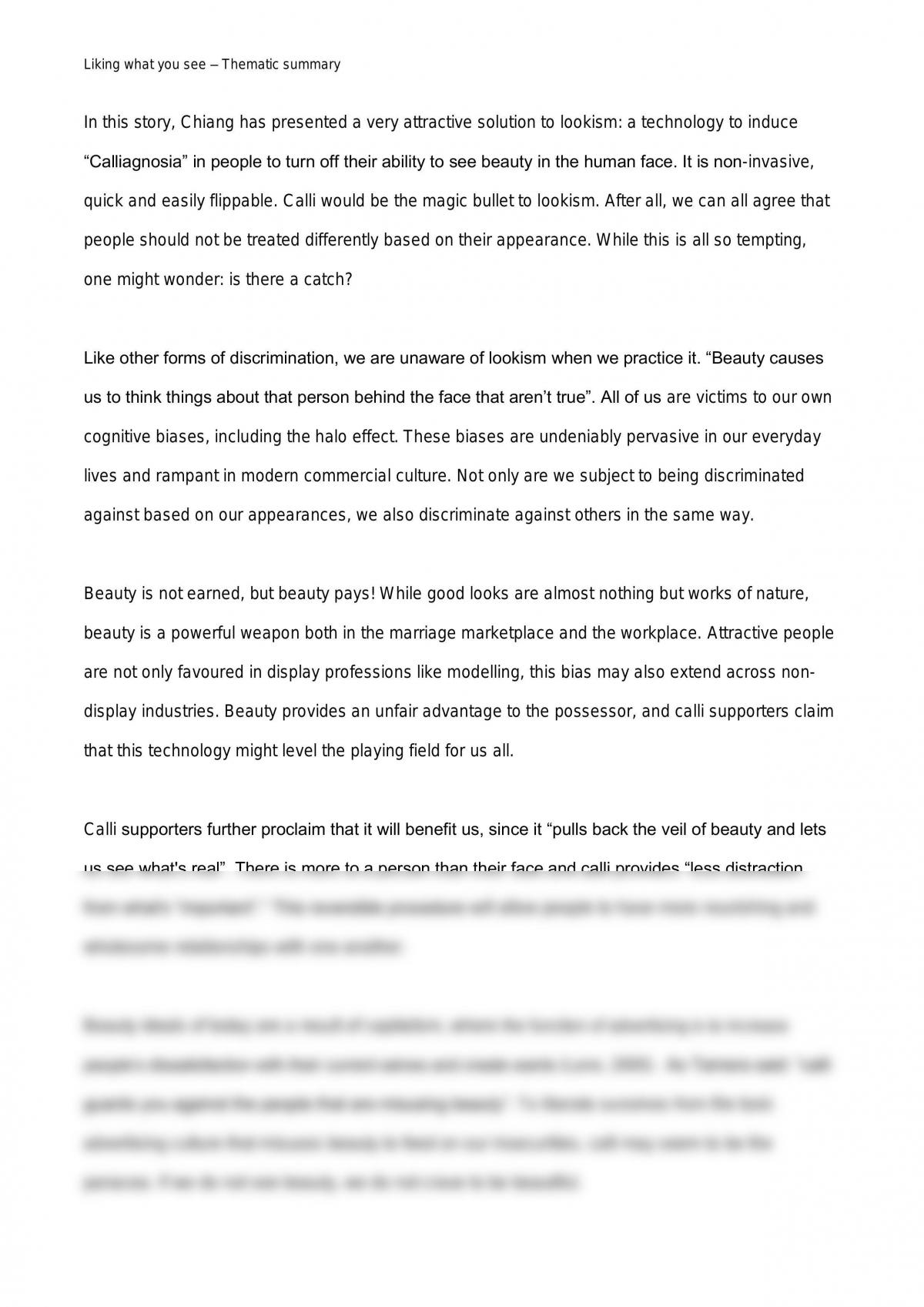 Liking what you see thematic summary - Page 1