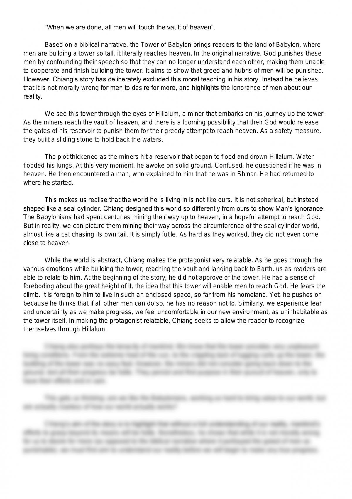 Tower Of Babylon Thematic Summary GET1025 Science Fiction And 