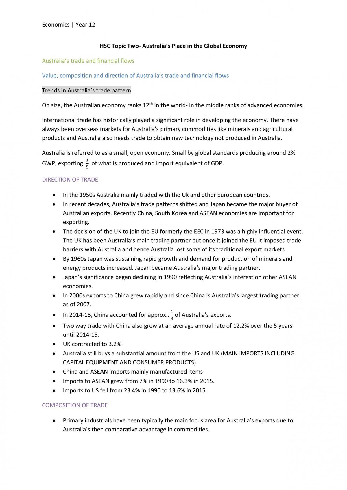 HSC Topic 2 Australia's Place in the Global Economy - Page 1