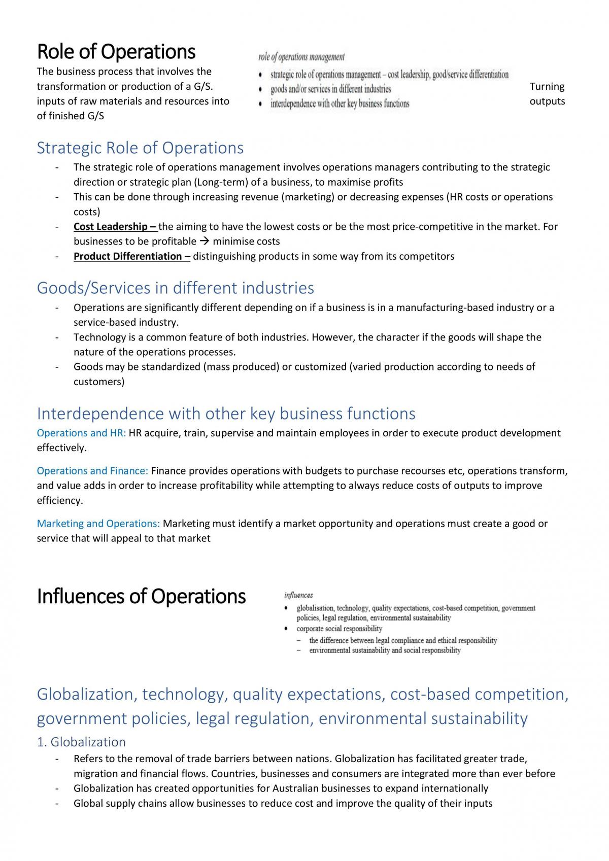 HSC Business Studies Operations Study Notes - Page 1