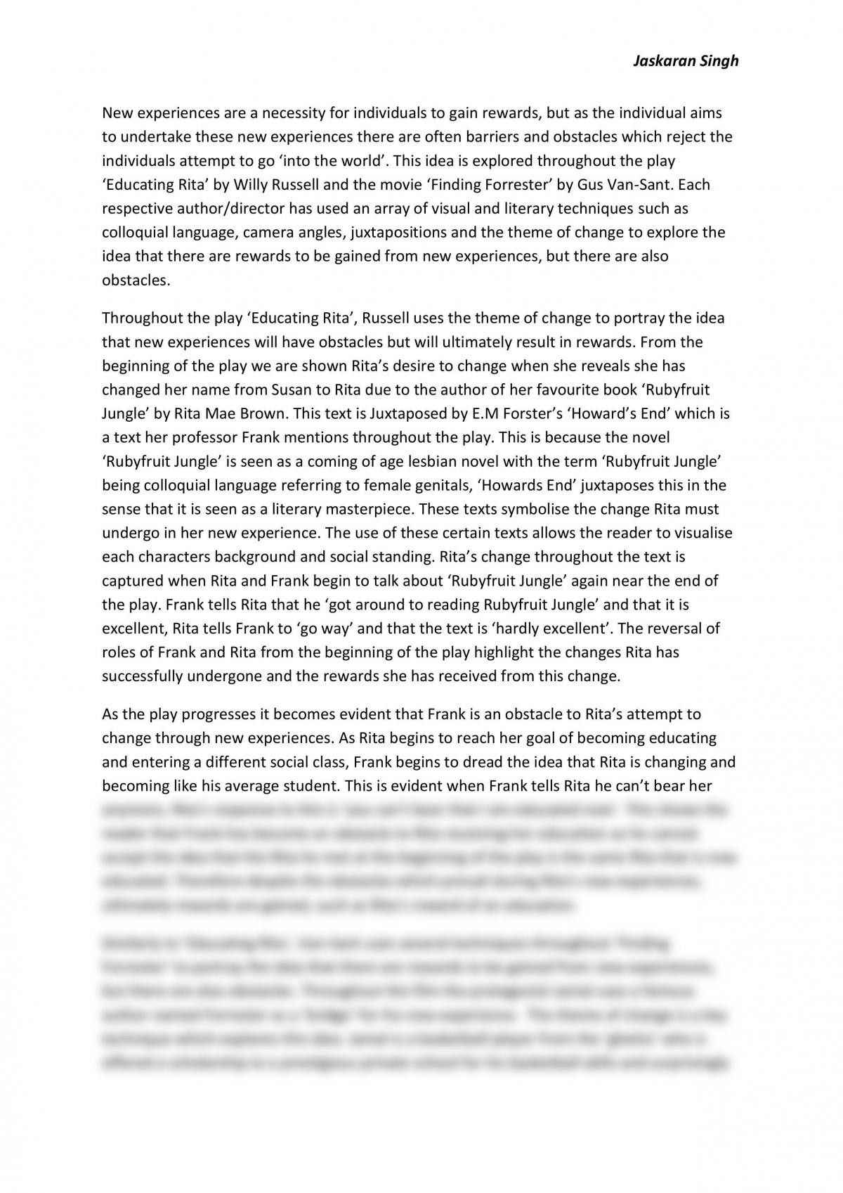 Into the World- Educating Rita and Finding Forrester Essay - Page 1