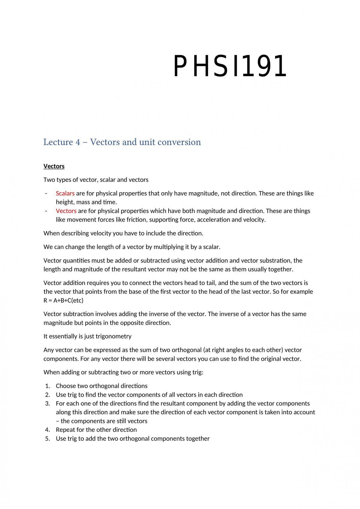 PHSI191 notes - Page 1