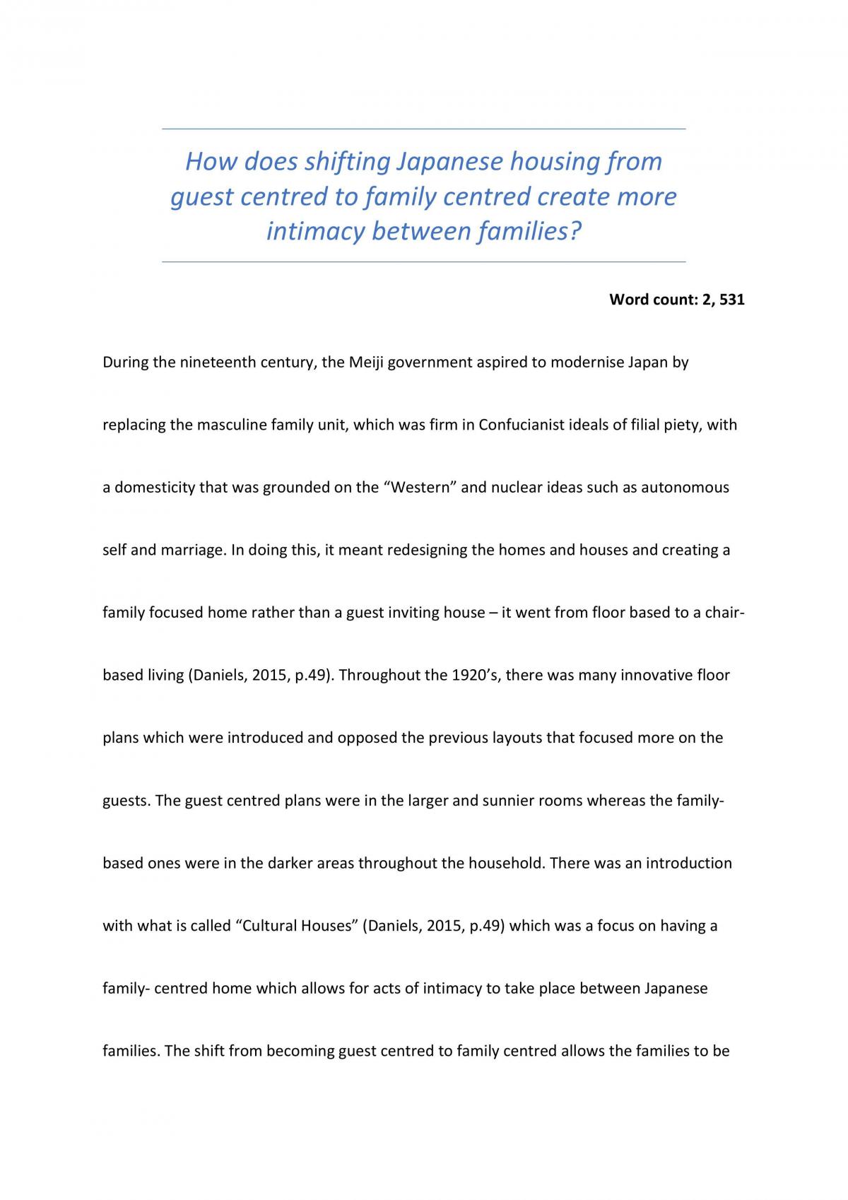 How does shifting Japanese housing from guest centred to family centred create more intimacy between families? - Page 1