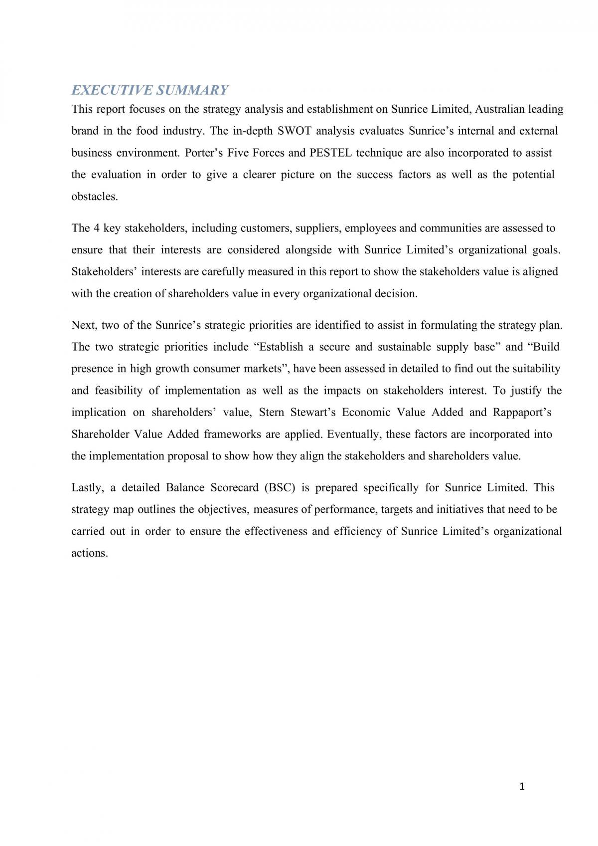 Group Assignment - SunRice Report - Page 1