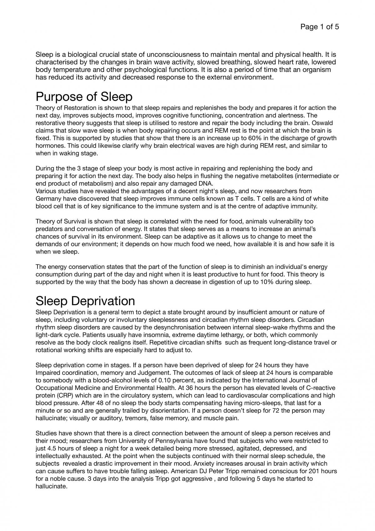 Sleep Essay Psychology Year 11 Wace Thinkswap