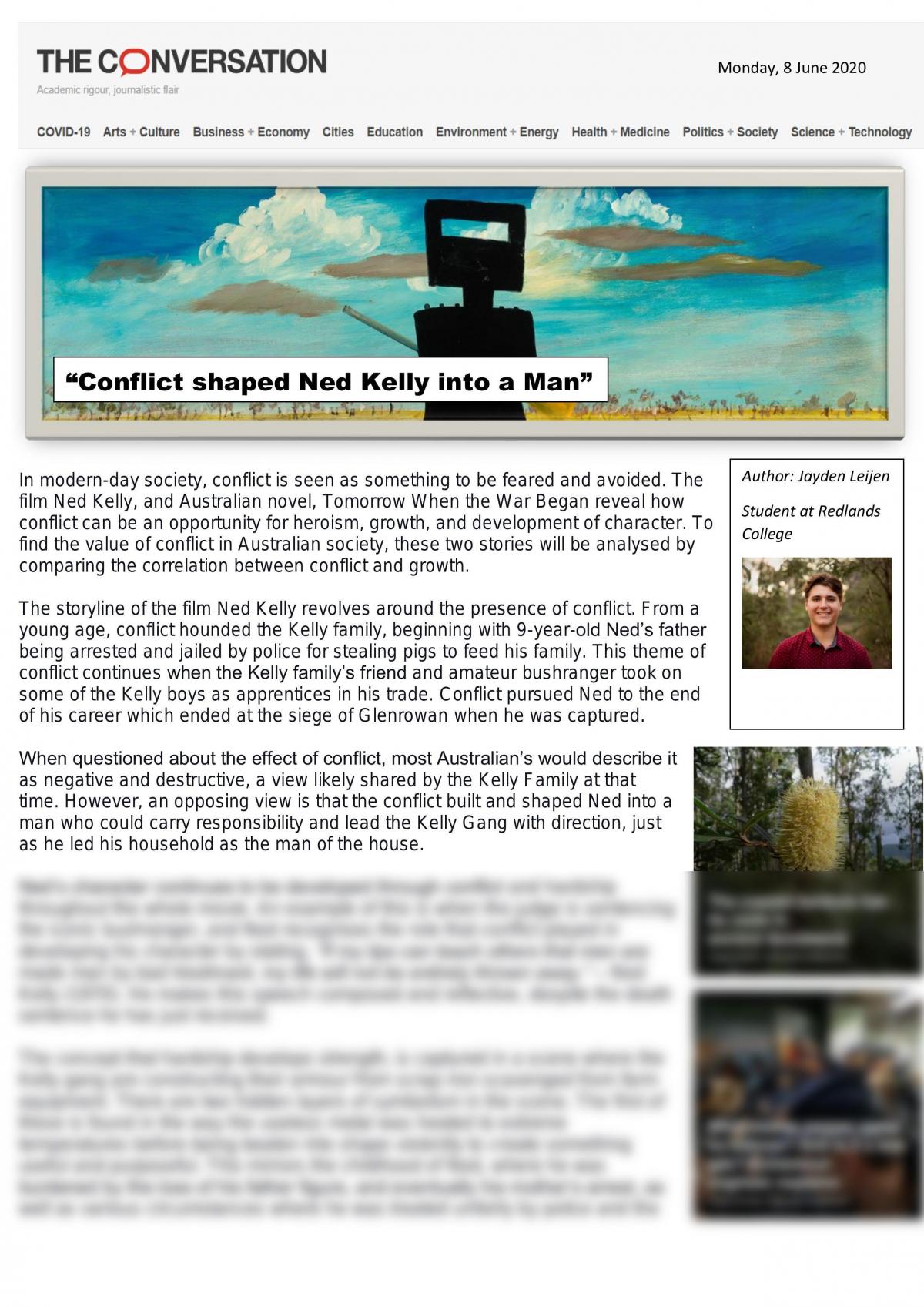 The Presentation of Conflict in Ned Kelly  - Page 1