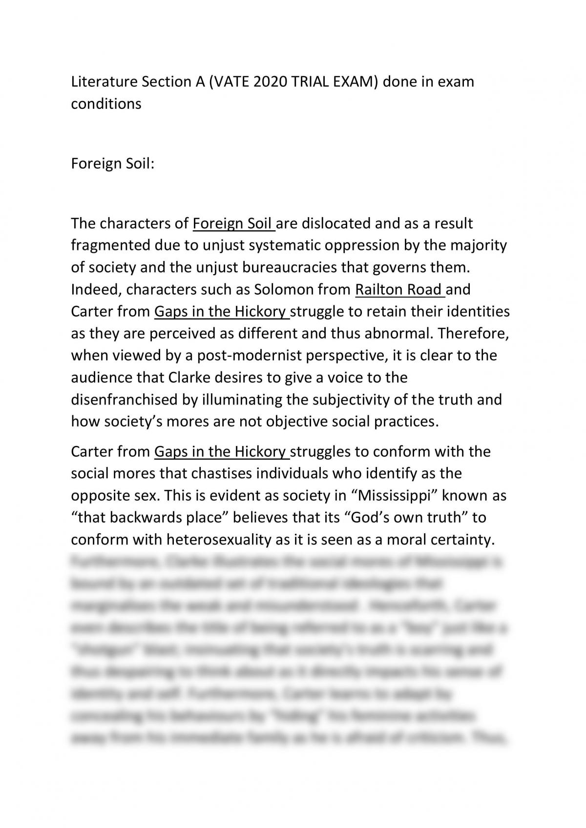 Foreign Soil Section A essay (Postmodernist perspective) - Page 1