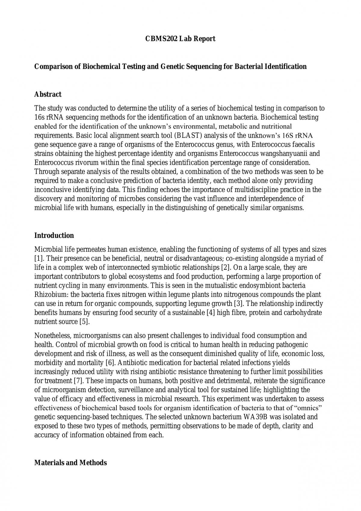 Comparison of Biochemical Testing and Genetic Sequencing for Bacterial Identification - Page 1