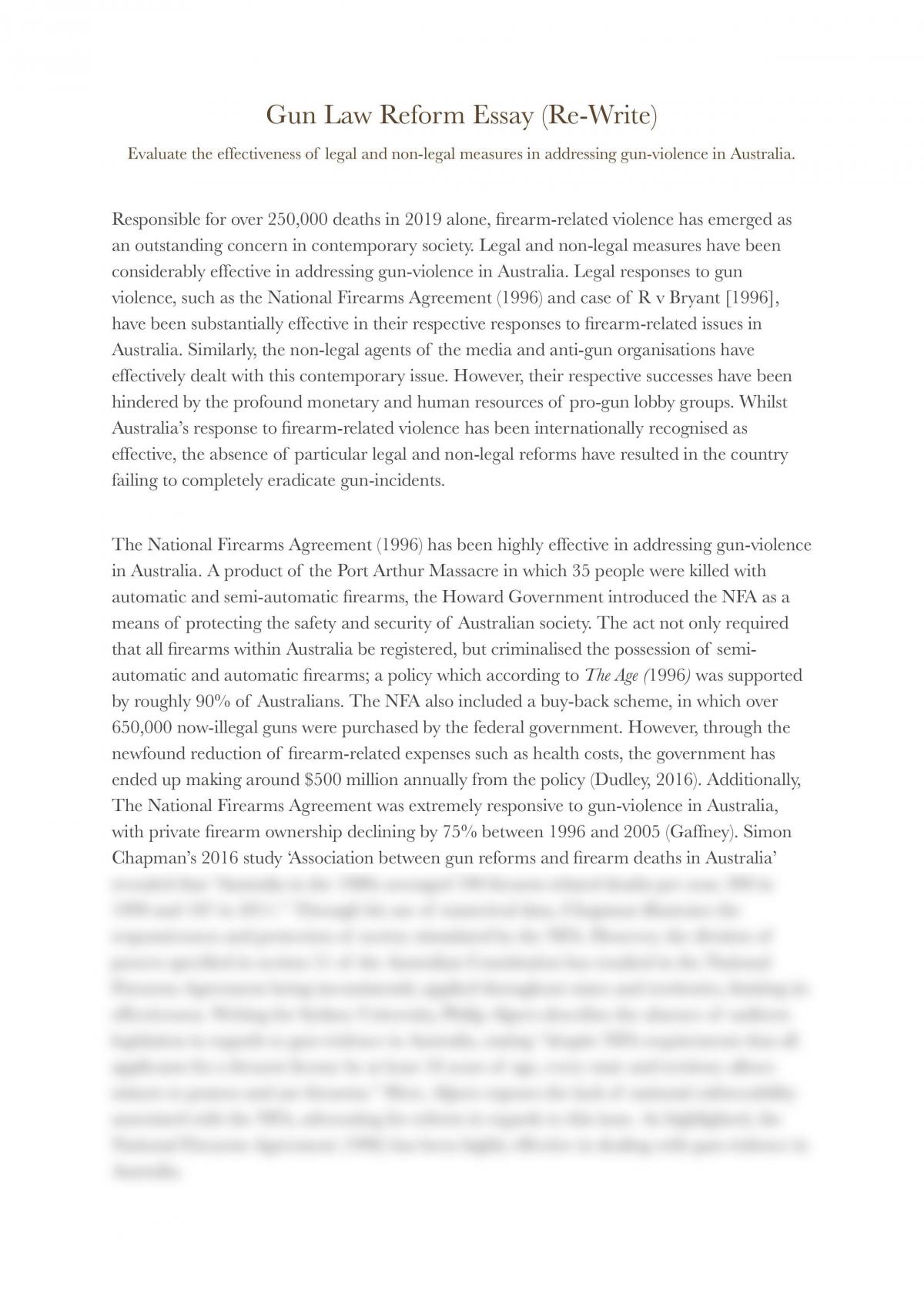 Gun Reform Essay (HSC Legal) - Page 1