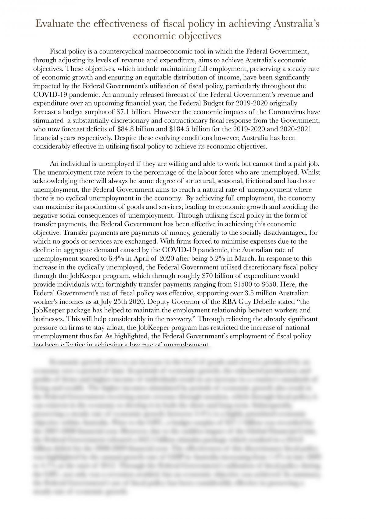 Economics Fiscal Policy Essay - Page 1