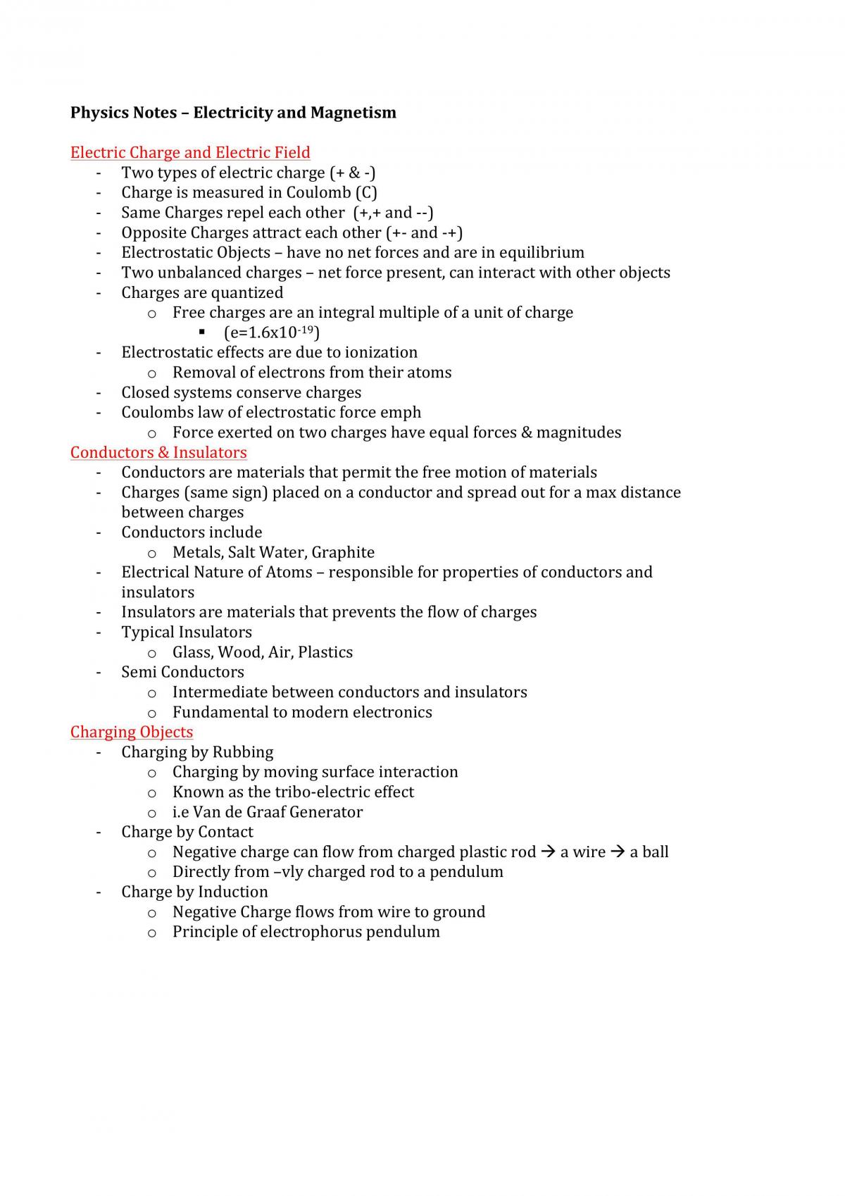 Electricity and Magnetism Notes - Page 1