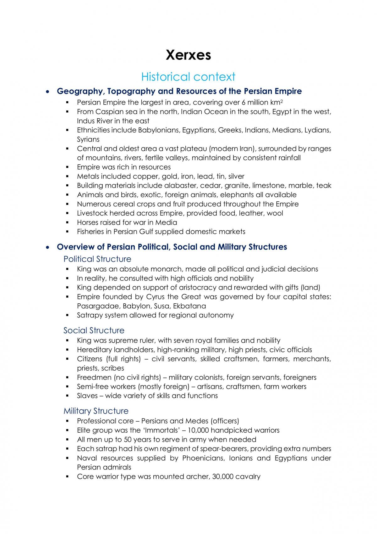 Xerxes - Syllabus Dot Points - Page 1