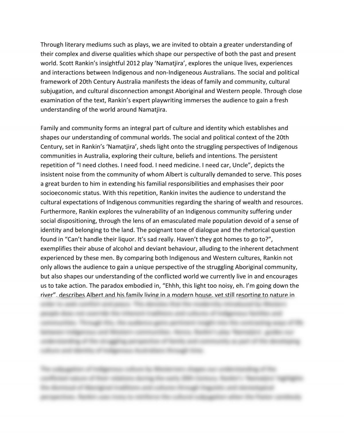 Close Study of Literature Essay (Namatjira) - Page 1