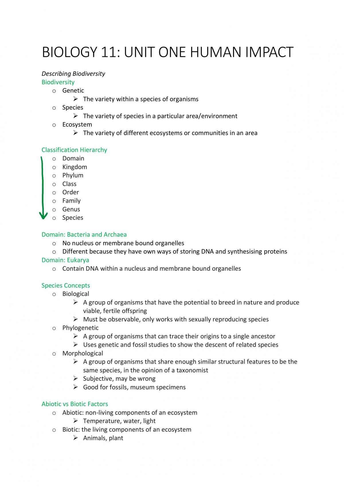 Year 11 ATAR Biology Unit 1 & 2 Exam Revision  - Page 1