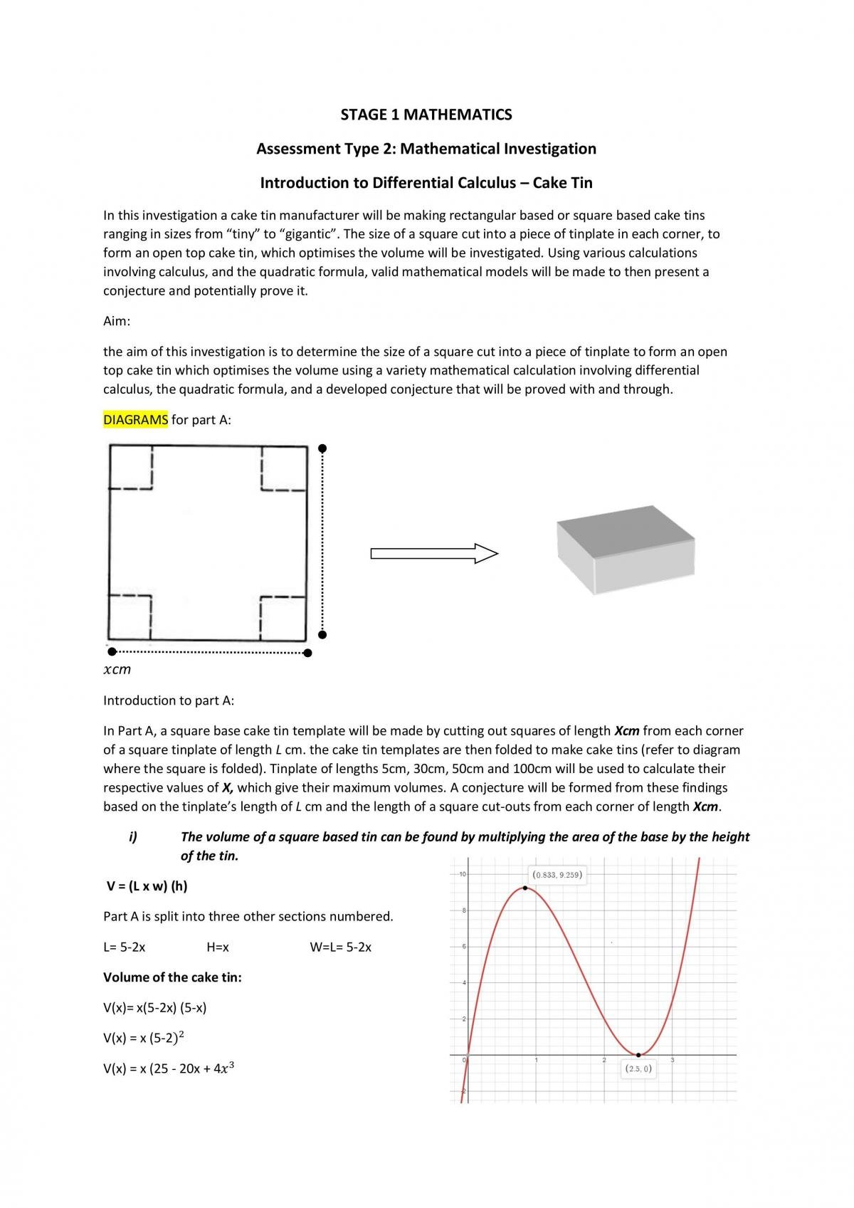 Introduction to Differential Calculus - Cake Tin Investigation - Page 1