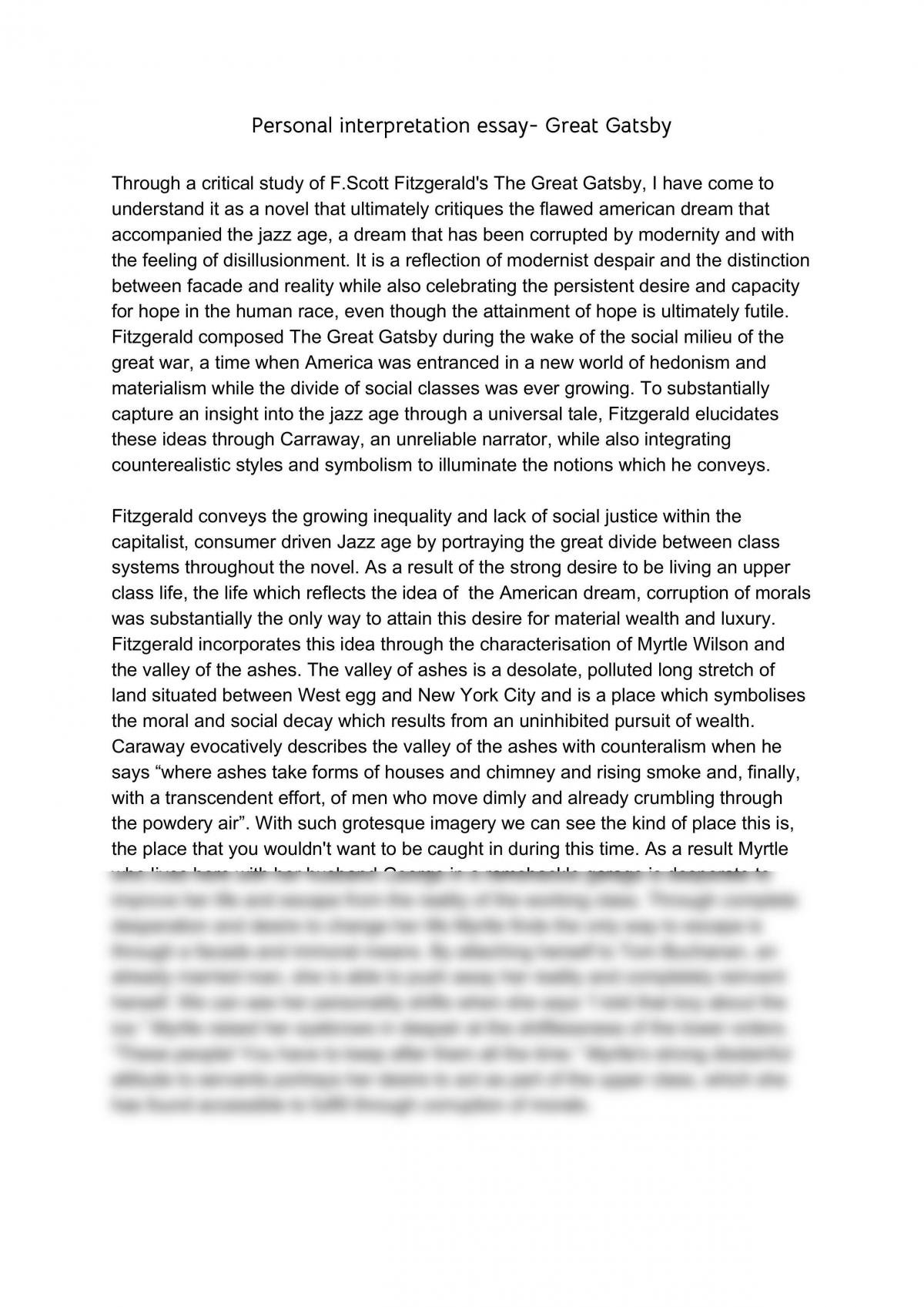 great gatsby extended essay